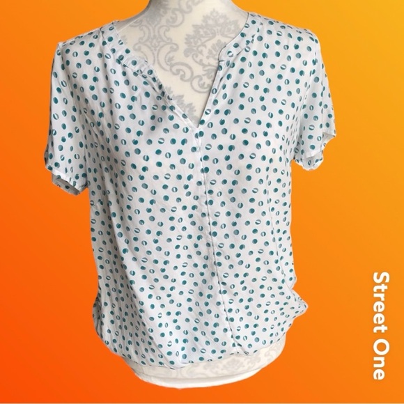 Street One Tops - White and Green Polka Dot Women's Top